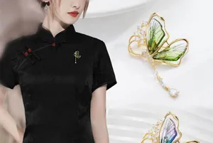 Translucent butterfly brooch with sparkling crystal tassels, elegant jewelry gift for women.