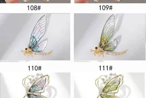 Fresh forest style translucent cicada butterfly wing brooch pin with sparkling rhinestones.