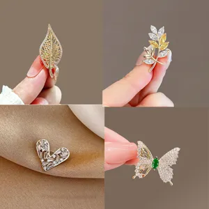Crystal Rhinestone Brooch Pins Set Elegant Butterfly Leaf Heart Suit Collar Jewelry