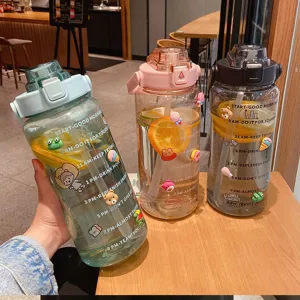 Large Capacity Sports Water Bottle With Time Marker Straw Portable Plastic Fitness Drinkware For Gym Outdoor