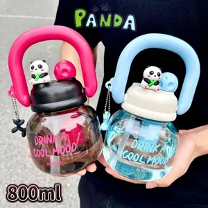 Lindo Botella de Agua de Panda de Dibujos Animados Con Pajita Vaso de Plástico Portátil de Gran Capacidad Taza de Viaje para Estudiantes