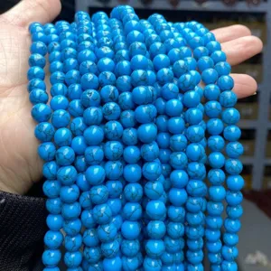High quality vibrant blue synthetic turquoise round beads for DIY jewelry making