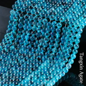 Natural Blue Sugar Heart Agate Round Loose Beads Polished Stone For DIY Bracelet Necklace Jewelry Making Handmade Crafts Unisex