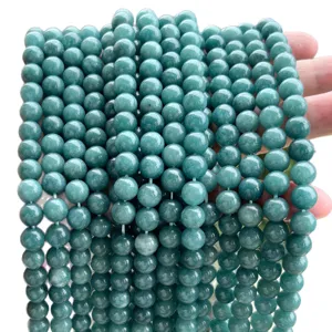 Strands of high-quality teal green chalcedony round beads for DIY jewelry design