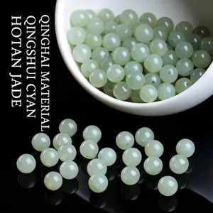 Natural Qinghai Qingshui Hetian Jade Round Loose Beads For DIY Jewelry Making Handmade Bracelet Polished Nephrite Accessory
