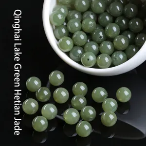 Natural Qinghai Hetian Jade Round Beads 8mm Polished Aqua Green Loose Beads For DIY Bracelet Necklace Jewelry Making