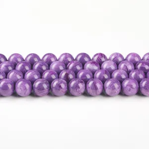Rows of round purple imitation charoite loose beads for DIY handmade jewelry crafting