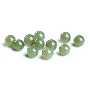 Natural Qinghai Hetian Jade celadon green round beads scattered for DIY jewelry making