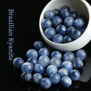 Natuurlijke Braziliaanse Kyaniet Ronde Losse Kralen Voor DIY Armband Ketting Sieraden Maken Gepolijste Blauwe Steenkralen