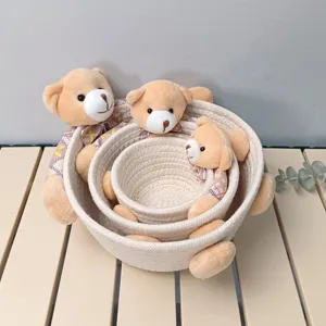 Cute Cartoon Bear Rabbit Cotton Woven Storage Basket Desktop Organizer Small Candy Gift Basket Home Decor For Office Living Room
