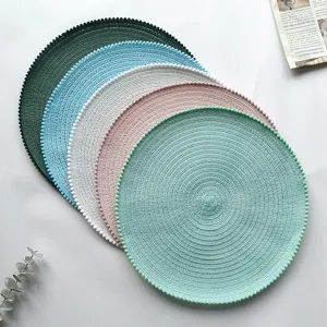 Nordic Style Round Cotton Placemat With Pom Pom Edge Braided Heat Insulation Mat Kitchen Dining Table Decor Shoot Prop