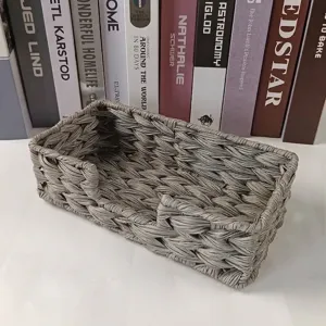 Macro detail of waterproof gray woven PP tissue tray for home living room organization