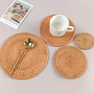 Mantel Individual de Ratán Tejido a Mano Posavasos de Té de Vid Natural Redondo Alfombrilla de Aislamiento Térmico para Decoración de Mesa de Cocina