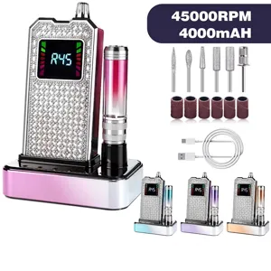 Pro rhinestone nail drill kit with 45000RPM speed, 4000mAh battery and bits.