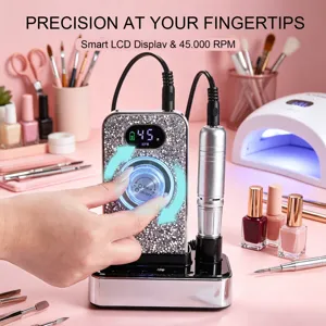 Portable rhinestone nail drill machine with LCD display and 45000 RPM for professional use