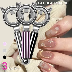 Close-up of cat-shaped magnetic wand for professional cat-eye effect nail art designs