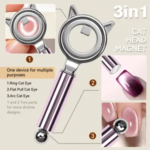 Detail view of 3-in-1 cat head magnet tool for creating unique cat eye nail art effects.
