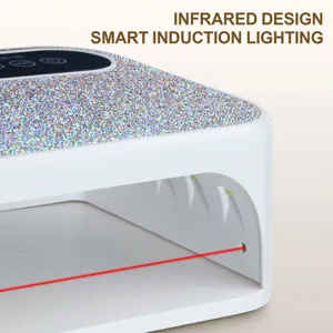 Close-up detail of luxury rhinestone nail lamp featuring smart infrared induction sensor