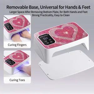 Detailed macro view of the heart rhinestone UV nail lamp with its detachable base