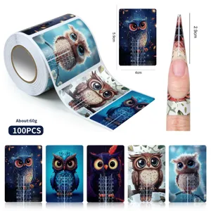Set di 100 cartine per unghie a forma di gufo per estensioni in gel UV francesi.