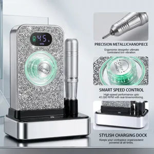 Rhinestone nail drill machine with 45000 RPM metallic handpiece and dock