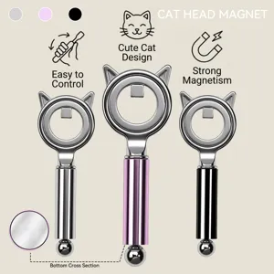 Cat head shaped nail magnets for cat eye effects in silver pink and black colors