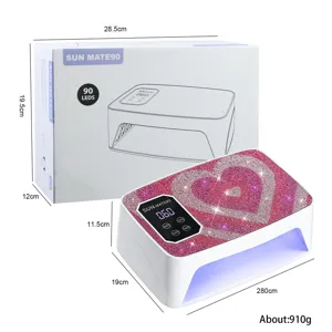 Detailed technical specifications of heart rhinestone UV LED nail lamp with dimensions