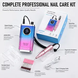Professional 45000 RPM portable nail drill kit with 6 bits and Type-C charging cable