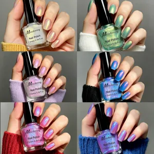 Coffret de vernis à ongles nacré Misscheering montrant six nuances chatoyantes