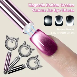Close-up of cat ear nail magnet wand creating metallic cat-eye effect on nails