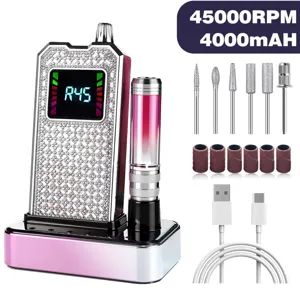 Professional rhinestone electric nail drill kit with various bits and charging cable