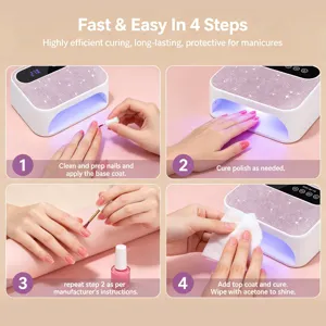 Detailed 4-step tutorial for high-power pink rhinestone nail lamp for manicure