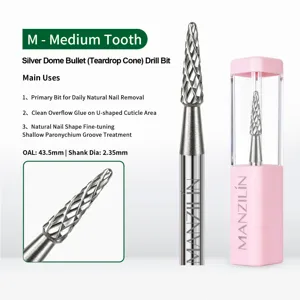 Silver dome bullet tungsten steel nail drill bit for manicures and gel nail removal