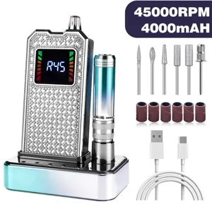 Professional rhinestone nail drill set 45000RPM with bits and 4000mAh rechargeable battery