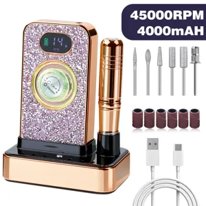 Professional rhinestone-encrusted nail drill machine set with 45000RPM and 6 bits