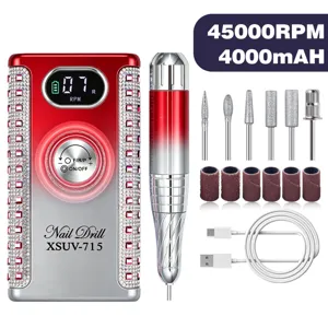 Draagbare strass nagelfrees set met 45000 tpm en 4000mAh oplaadbare batterij.