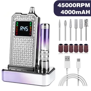 Professional 45000RPM rhinestone electric nail drill machine with portable charging base