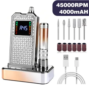 Full professional rhinestone-encrusted nail drill kit with 45000RPM motor and bits.