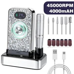 Professional rhinestone electric nail drill machine set with bits and 45000RPM display