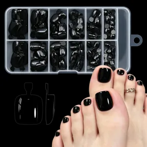 Glossy black press-on toenails set 120 pieces with storage box for DIY pedicure