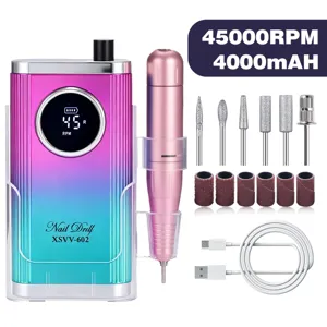 Professional 45000RPM portable rechargeable nail drill machine kit with accessories