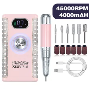 Professionele nagelfrees set met strass, 45000 TPM en witte USB-oplaadkabel