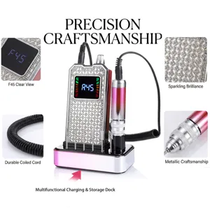 Professional silver rhinestone nail drill machine with a multifunctional charging dock