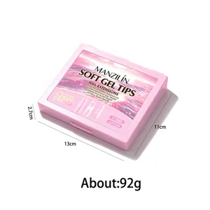 Dimensioni dettagliate e peso di 92g della confezione da 240 punte per unghie in soft gel