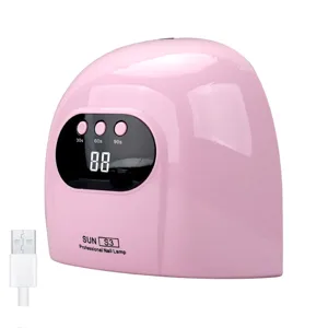 Vista dettagliata della lampada UV per unghie rosa S3 con display LCD e cavo USB