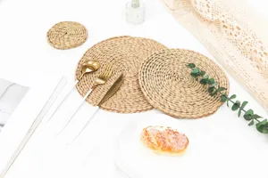 Hand-woven natural cattail straw placemat heat insulation table mat for rustic home kitchen
