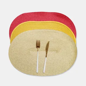 Set de table ovale tressé en PP minimaliste nordique, tapis de table coloré résistant à la chaleur.