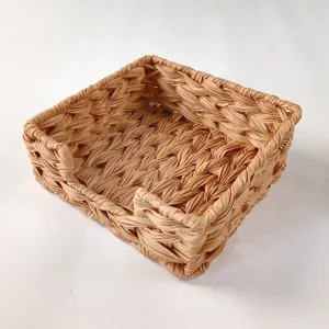 Detailed view of handmade PP woven tissue box with natural straw texture