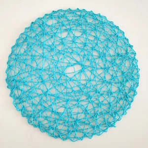 Blauwe papier touw placemat, moderne ronde geweven tafelmat, hittebestendige decoratie mat.