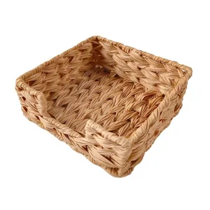 Handwoven PP straw-style square tissue storage box and napkin holder for table decor